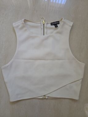 Express Cream Cropped Tank Top with Zipper Detail